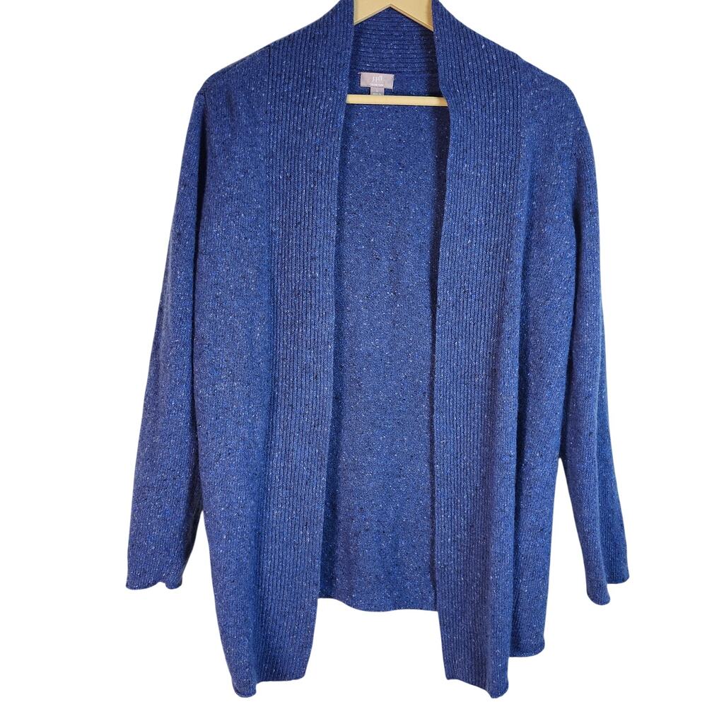 J Jill Blue Marled Knit Open Front Cardigan Wool & Cashmere Sweater Size Large